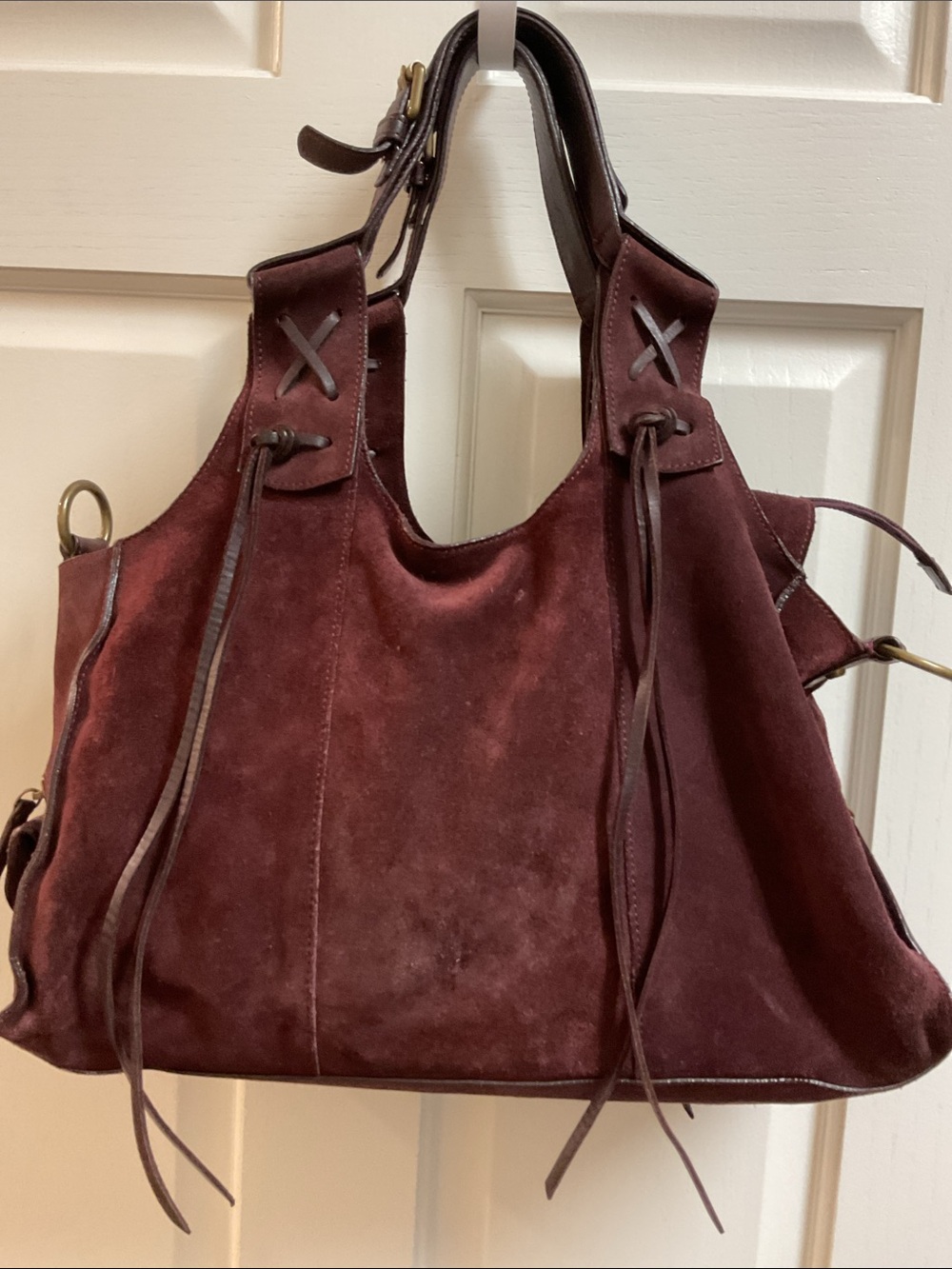 Francesco Biasia Bag in Deep Burgundy Suede with Matching Leather Trim - Picture 3 of 6